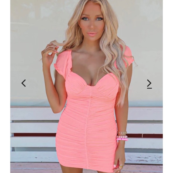 Carlie Coral Ruched Bodycon Mini Dress, NWT - Picture 6 of 6